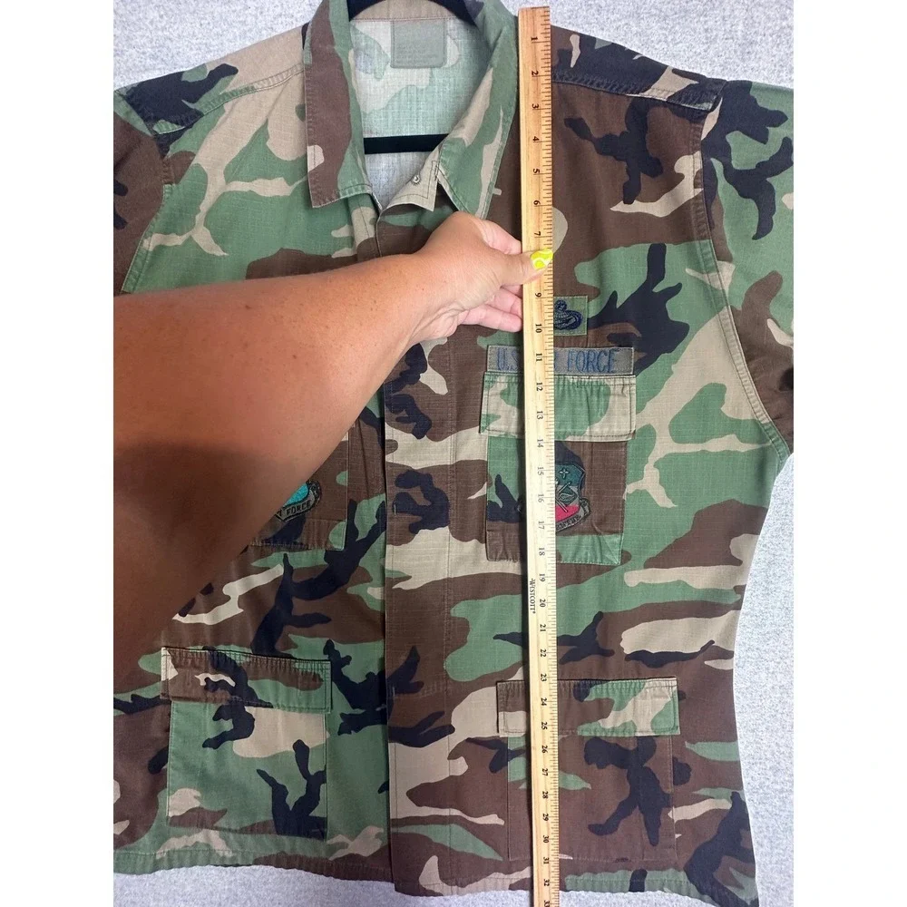 US‎ Air Force Field Jacket Shirt Mens XLT Woodland Camo BDU Ripstop Rower Patch